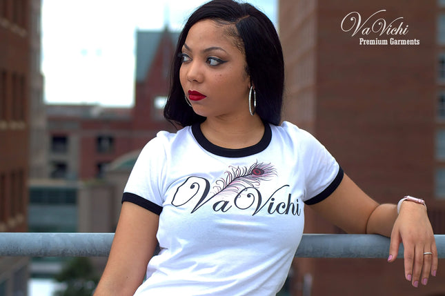 Womens VaVichi Feather Ringer Tee