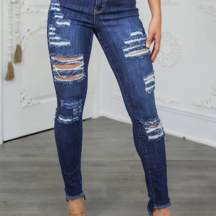 High Rise Distressed Skinny Jeans