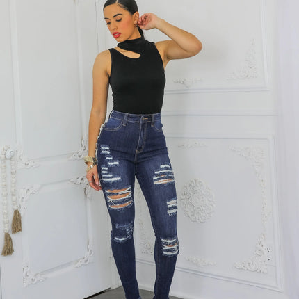 High Rise Distressed Skinny Jeans