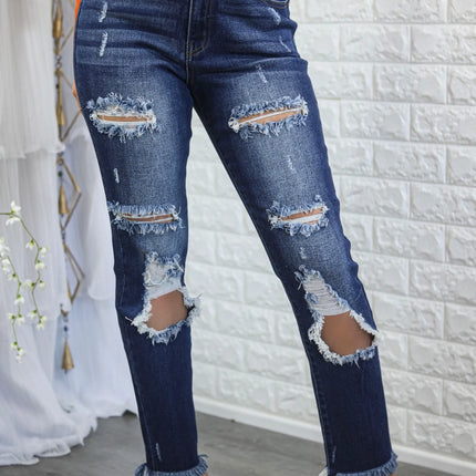 Major Cut Out High Waist Distressed Denim Jeans