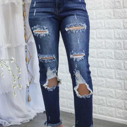 Major Cut Out High Waist Distressed Denim Jeans