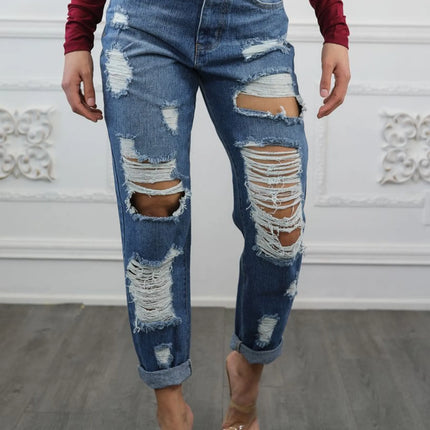 Destroyed and Ripped Maxed Out Boyfriend Jeans