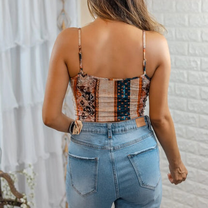 Trish Tribal Printed Crop Top with Spaghetti Adjustable Straps