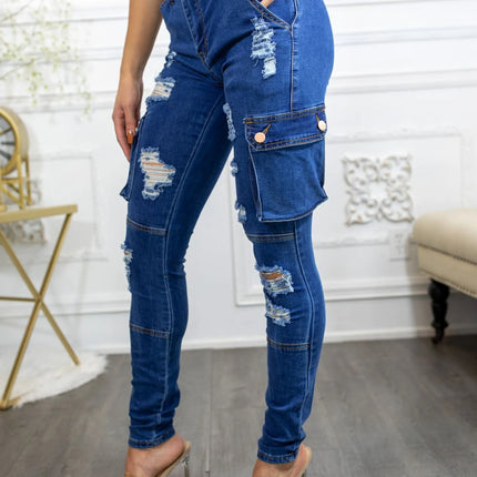 Super Stretch Distracted Distressed Cargo Skinny Jeans