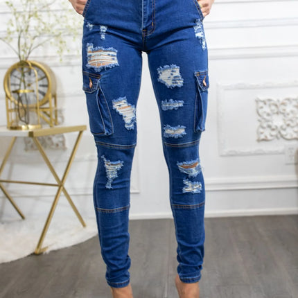 Super Stretch Distracted Distressed Cargo Skinny Jeans