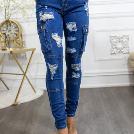 Super Stretch Distracted Distressed Cargo Skinny Jeans