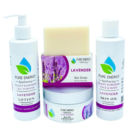 Lavender Love Bundle – Organic Lavender Skincare Gift Set (Lotion, Soap, Oil & Bath Crystals)