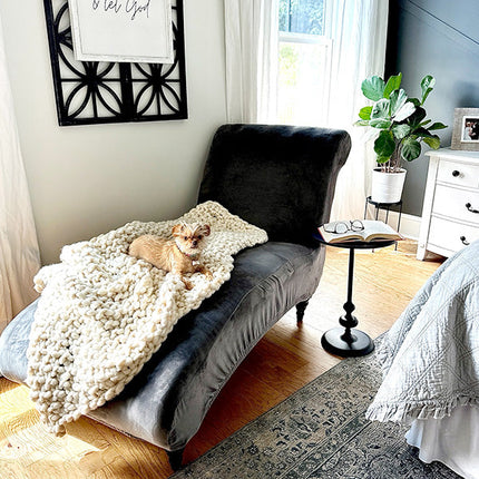 Soft Chunky Knitted Cream Throw Blanket