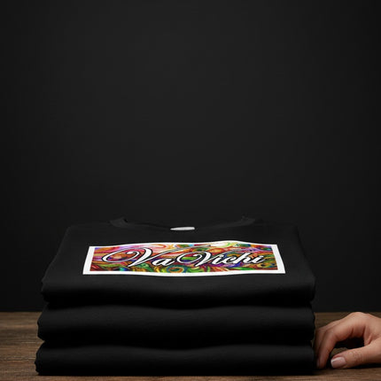 Urbn-cart black semi-fitted 50/50 blend t-shirt with colorful 'Va Vichi' graphic print