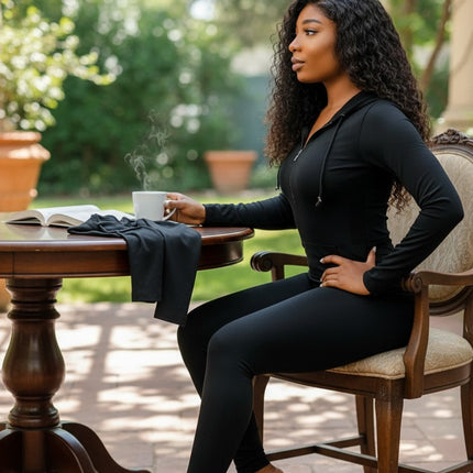 Urbn-cart black polyester-spandex zip-up hoodie with pockets and fitted leggings set