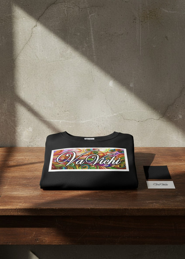 Urbn-cart black semi-fitted 50/50 blend t-shirt with colorful 'Va Vichi' graphic print