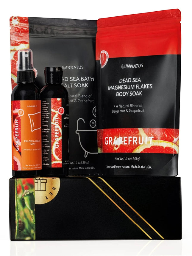 Urbn-cart Grapefruit Bath Soak Set with Dead Sea Bath Salt Soak, Magnesium Flakes Body Soak, and Pillow & Linen Mist.
