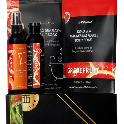 Urbn-cart Grapefruit Bath Soak Set with Dead Sea Bath Salt Soak, Magnesium Flakes Body Soak, and Pillow & Linen Mist.