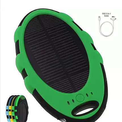 Urbn-cart Solar Green PowerLeaf 5000mAh portable solar charger with dual USB ports and LED indicator lights.