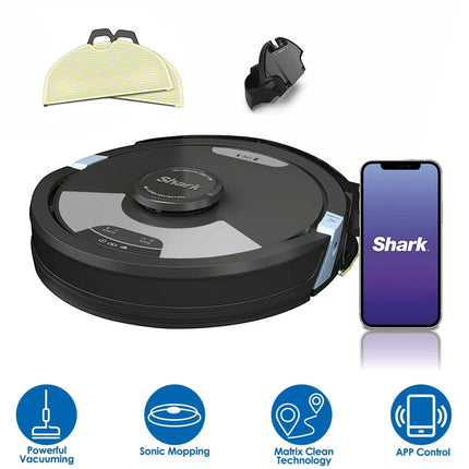 Urbn-cart Shark RV2610WA 2-in-1 AI Robot Vacuum & Mop with Matrix Clean technology, sonic mopping, and app control.